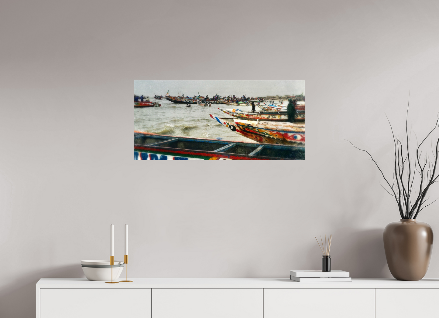 85,6 x 40 cm, Impression brillante fine art sur alu dibond (prête à être accrochée) Barques d'espoir (Sénégal, MBour)