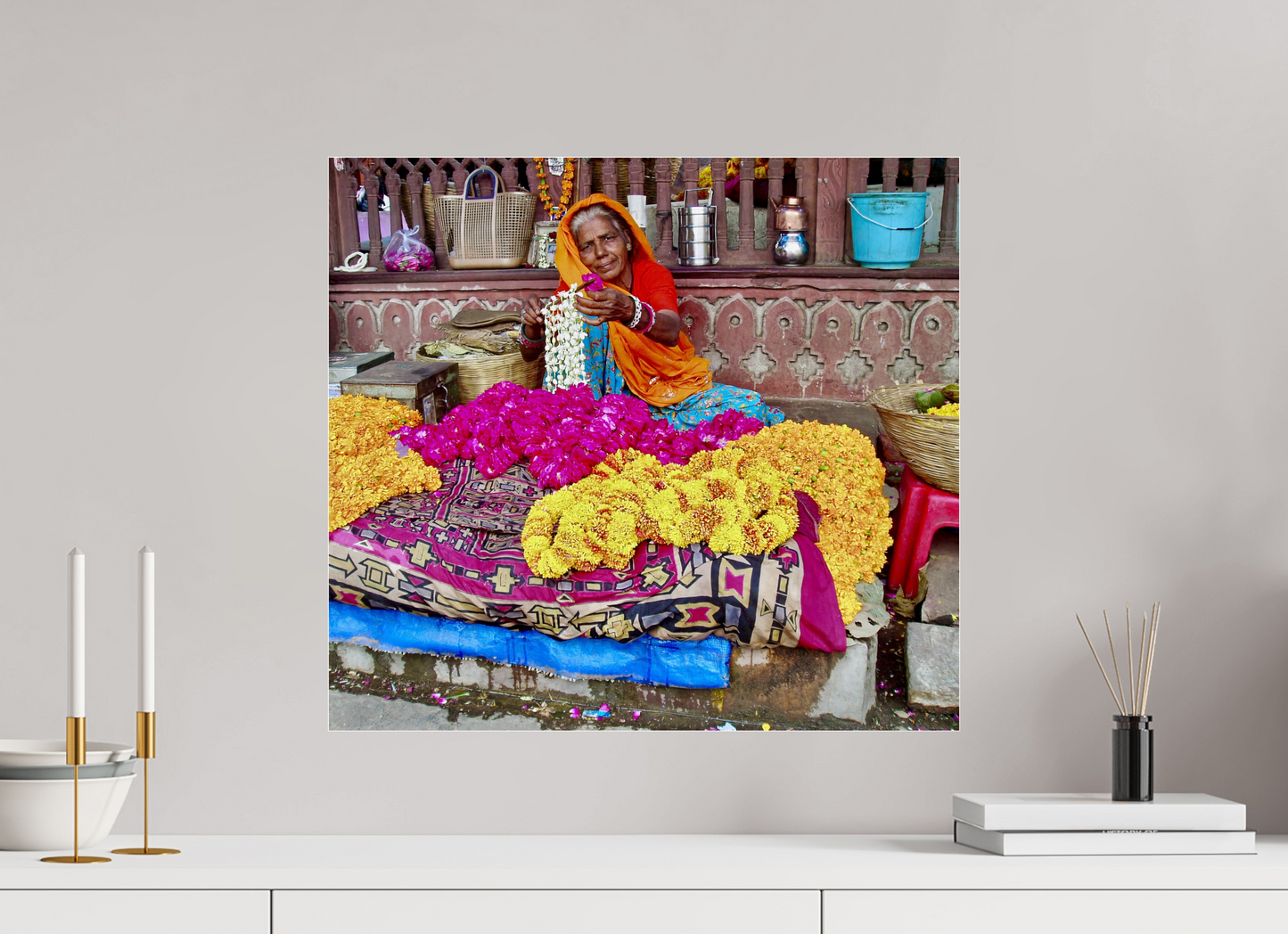 55 x 50 cm, Impression brillante fine art sur alu dibond (prête à être accrochée) Empire fleuri (Inde, Jaipur)