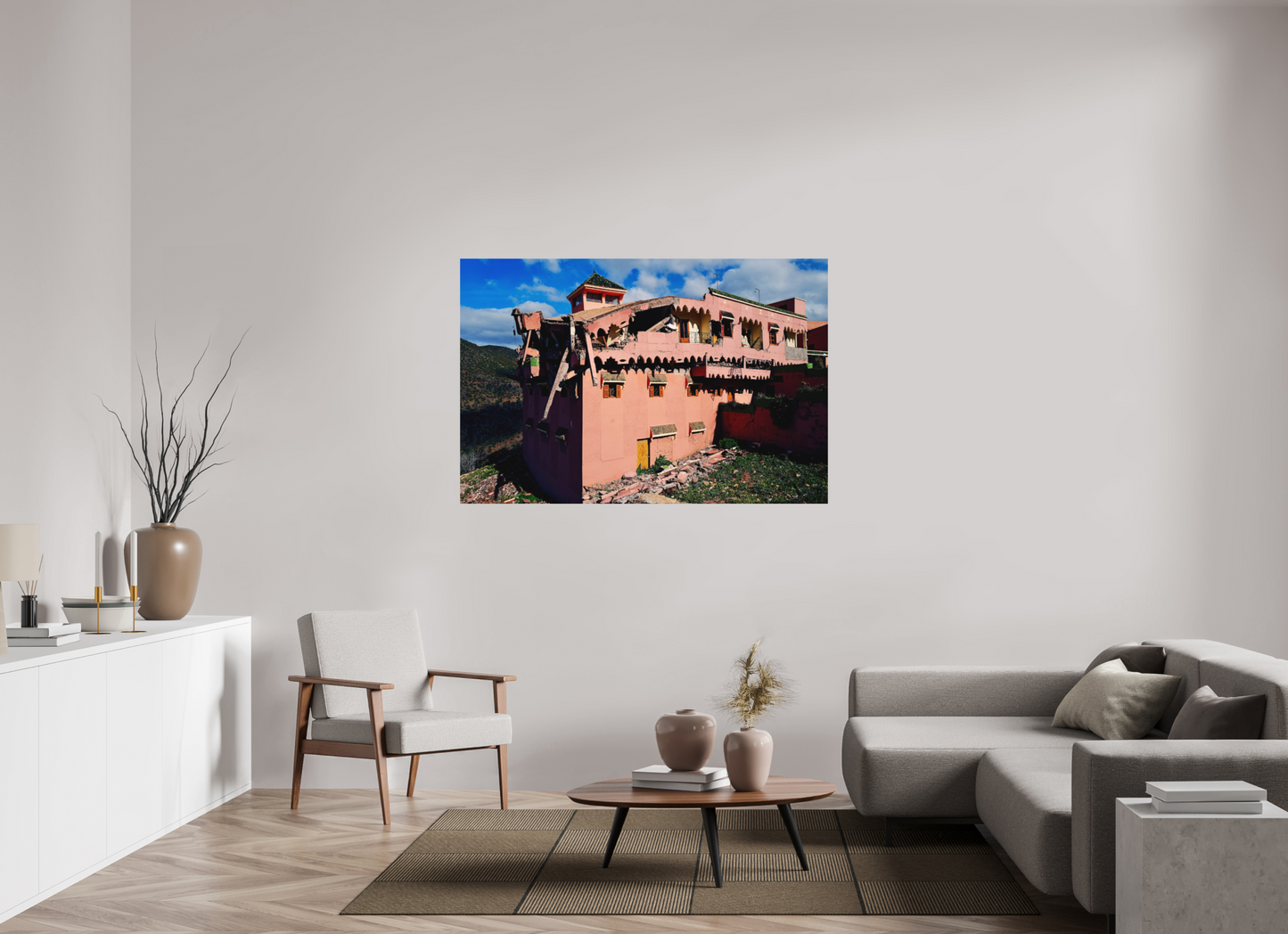 150 x 100 cm, Impression mate fine art sur alu dibond (prête à être accrochée) Earthquake (Maroc, Atlas)