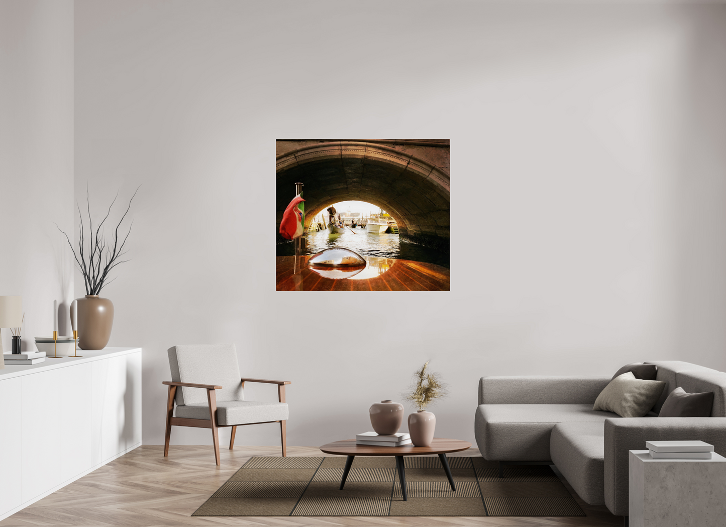 126 x 110 cm, Impression brillante fine art sur alu dibond (prête à être accrochée) Échappée belle (Italie, Venise)