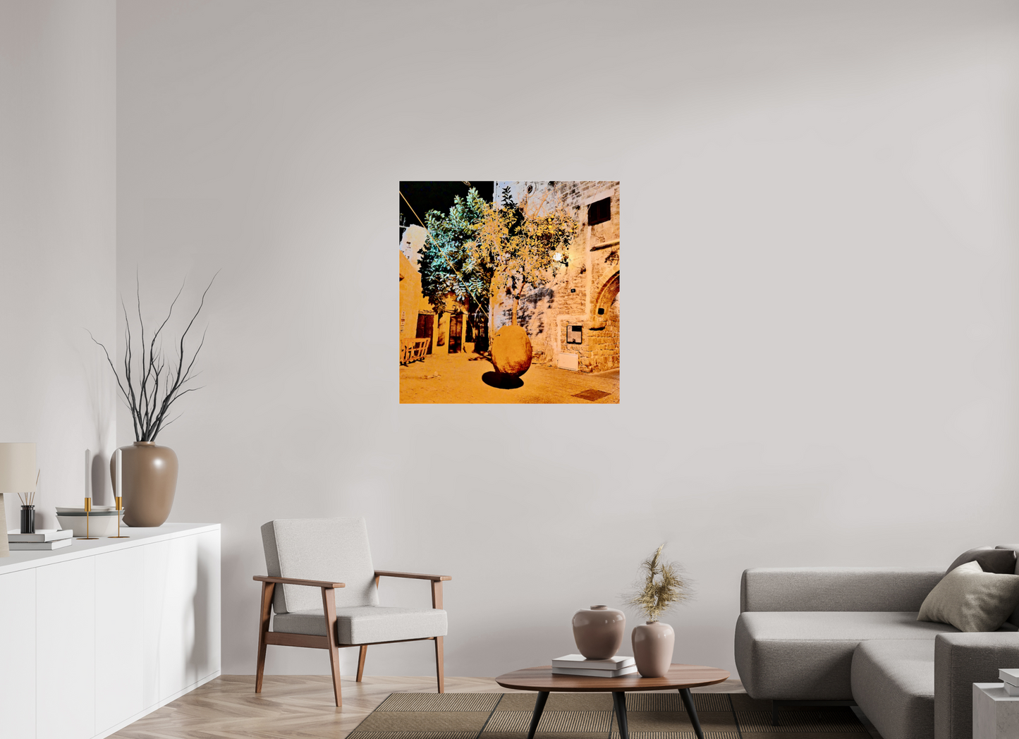 90 x 91,1 cm, Impression brillante fine art sur alu dibond (prête à être accrochée) L’ombre du fruit (Israël, Tel Aviv)