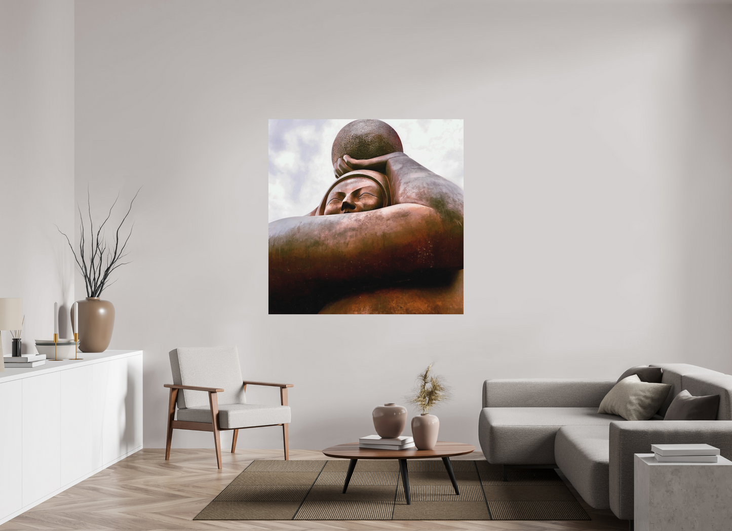 140 x 140 cm, Impression mate fine art sur alu dibond (prête à être accrochée) Maternité primordiale (France, La Baule)
