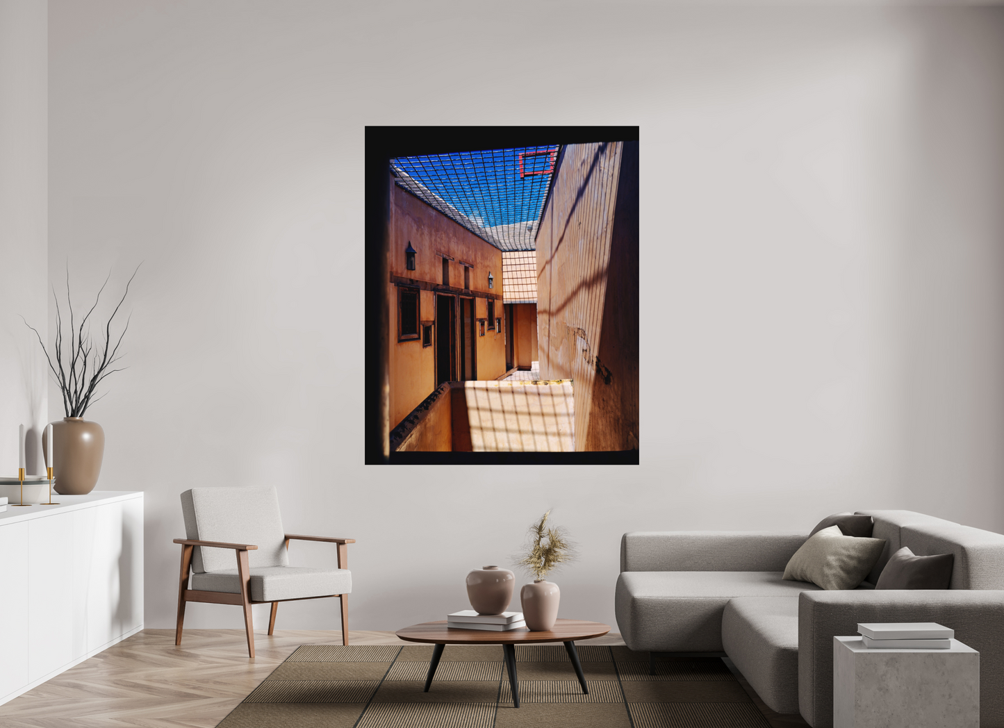 140 x 173 cm, Impression mate fine art sur alu dibond (prête à être accrochée) Lumière captive (Maroc, Fez)