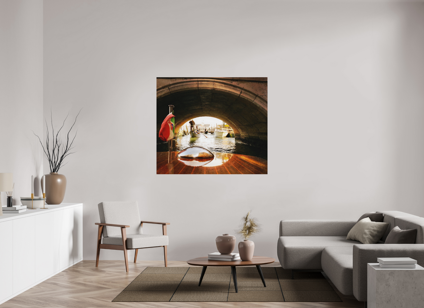 137,5 x 120 cm, Impression mate fine art sur alu dibond (prête à être accrochée) Échappée belle (Italie, Venise)