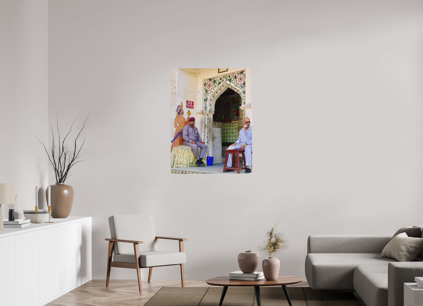 80 x 104 cm, Impression mate fine art sur alu dibond (prête à être accrochée) Postures (Inde, Udaipur)