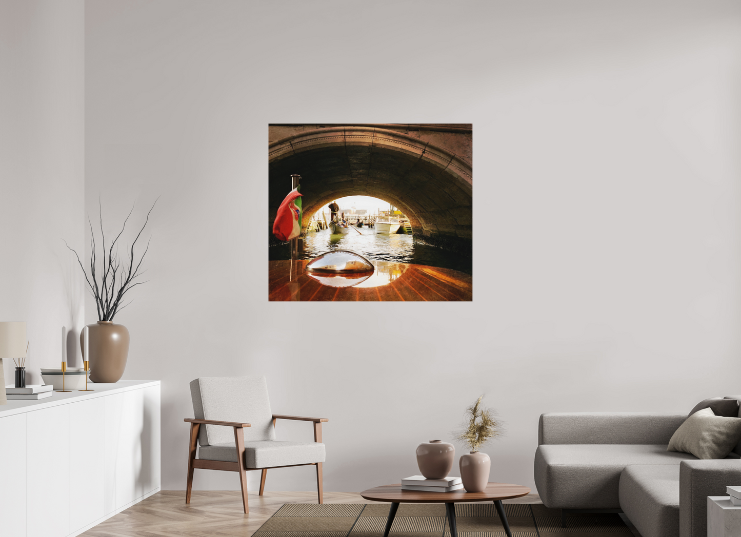 114,6 x 100 cm, Impression mate fine art sur alu dibond (prête à être accrochée) Échappée belle (Italie, Venise)