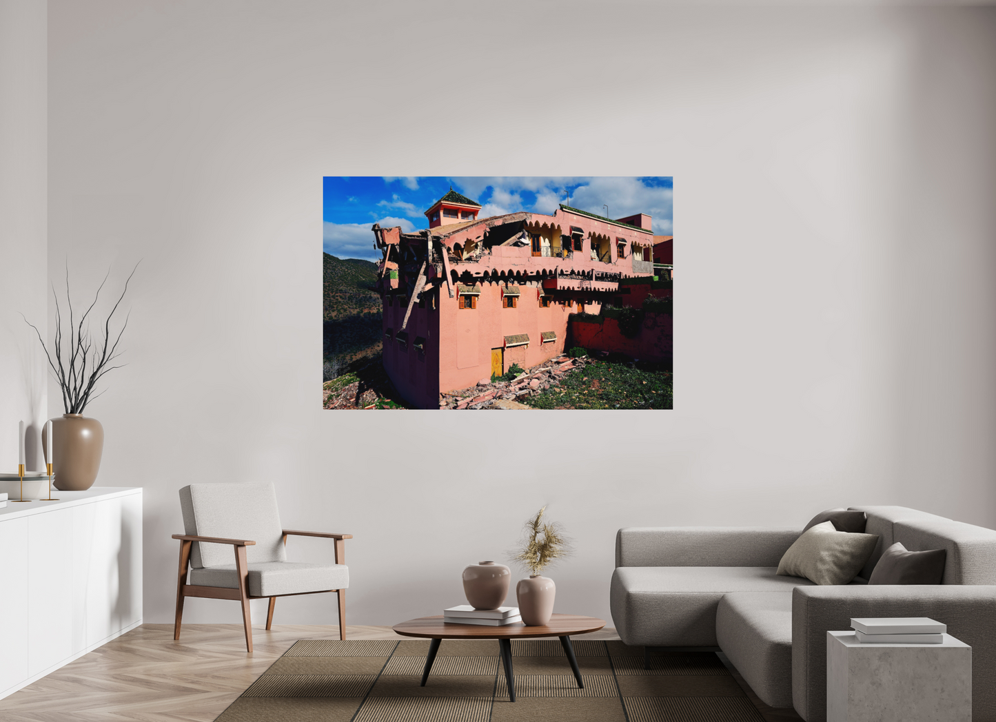 180 x 120 cm, Impression mate fine art sur alu dibond (prête à être accrochée) Earthquake (Maroc, Atlas)