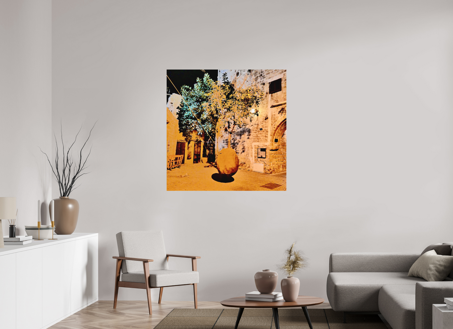 110 x 111,3 cm, Impression mate fine art sur alu dibond (prête à être accrochée) L’ombre du fruit (Israël, Tel Aviv)