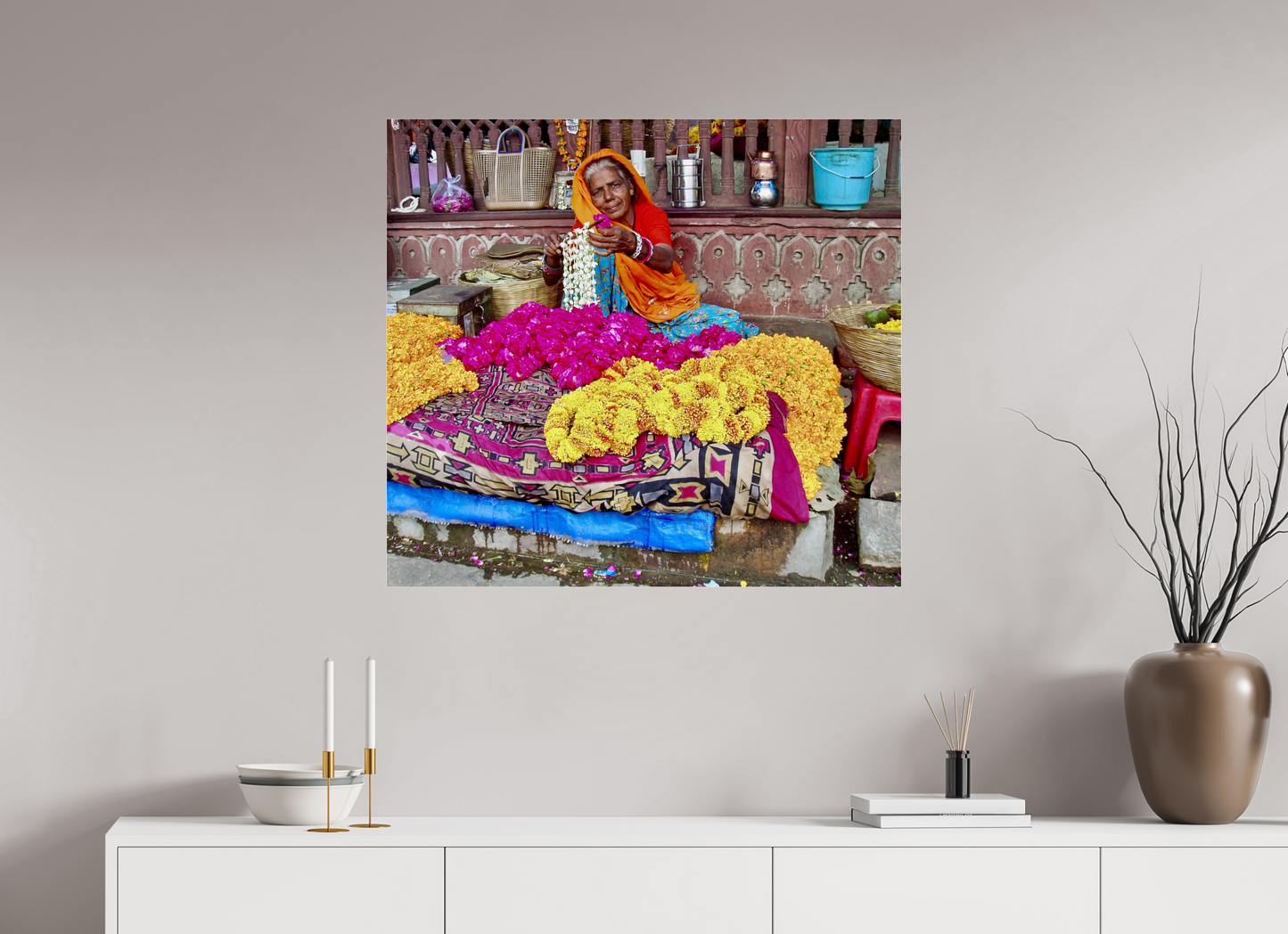 88 x 80 cm, Impression brillante fine art sur alu dibond (prête à être accrochée) Empire fleuri (Inde, Jaipur)