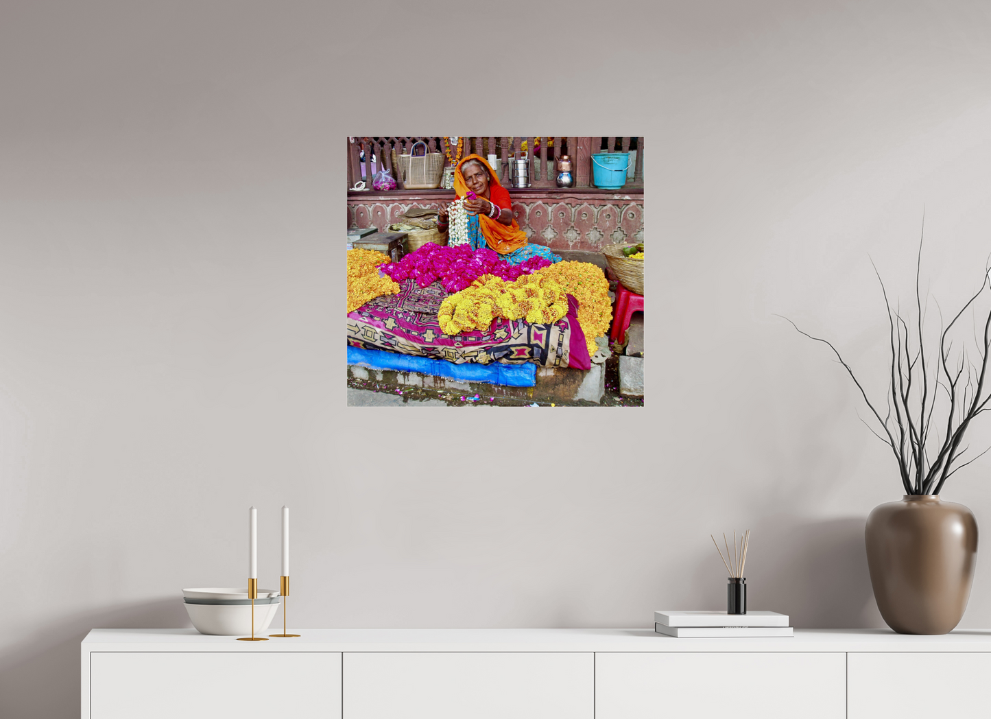 66 x 60 cm, Impression brillante fine art sur alu dibond (prête à être accrochée) Empire fleuri (Inde, Jaipur)