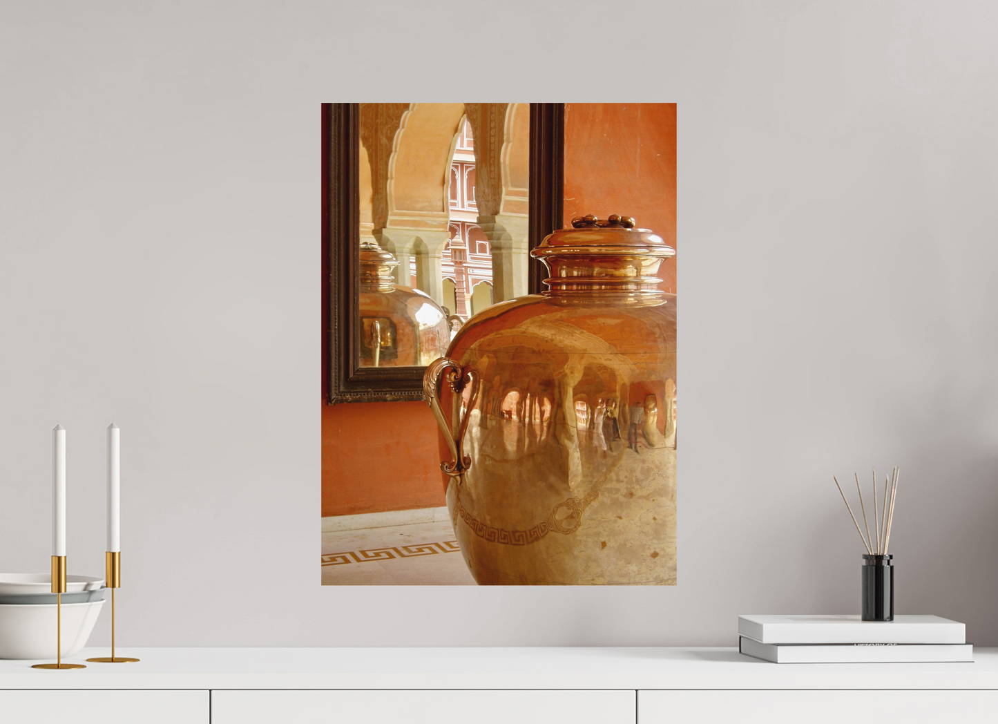 40 x 54,3 cm, Impression mate fine art sur alu dibond (prête à être accrochée) Miroir d’empire (Inde, Jaipur)