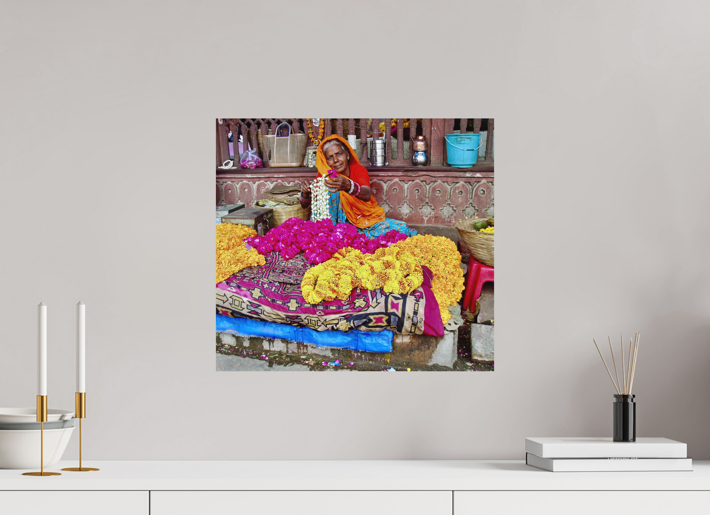 44 x 40 cm, Impression mate fine art sur alu dibond (prête à être accrochée) Empire fleuri (Inde, Jaipur)