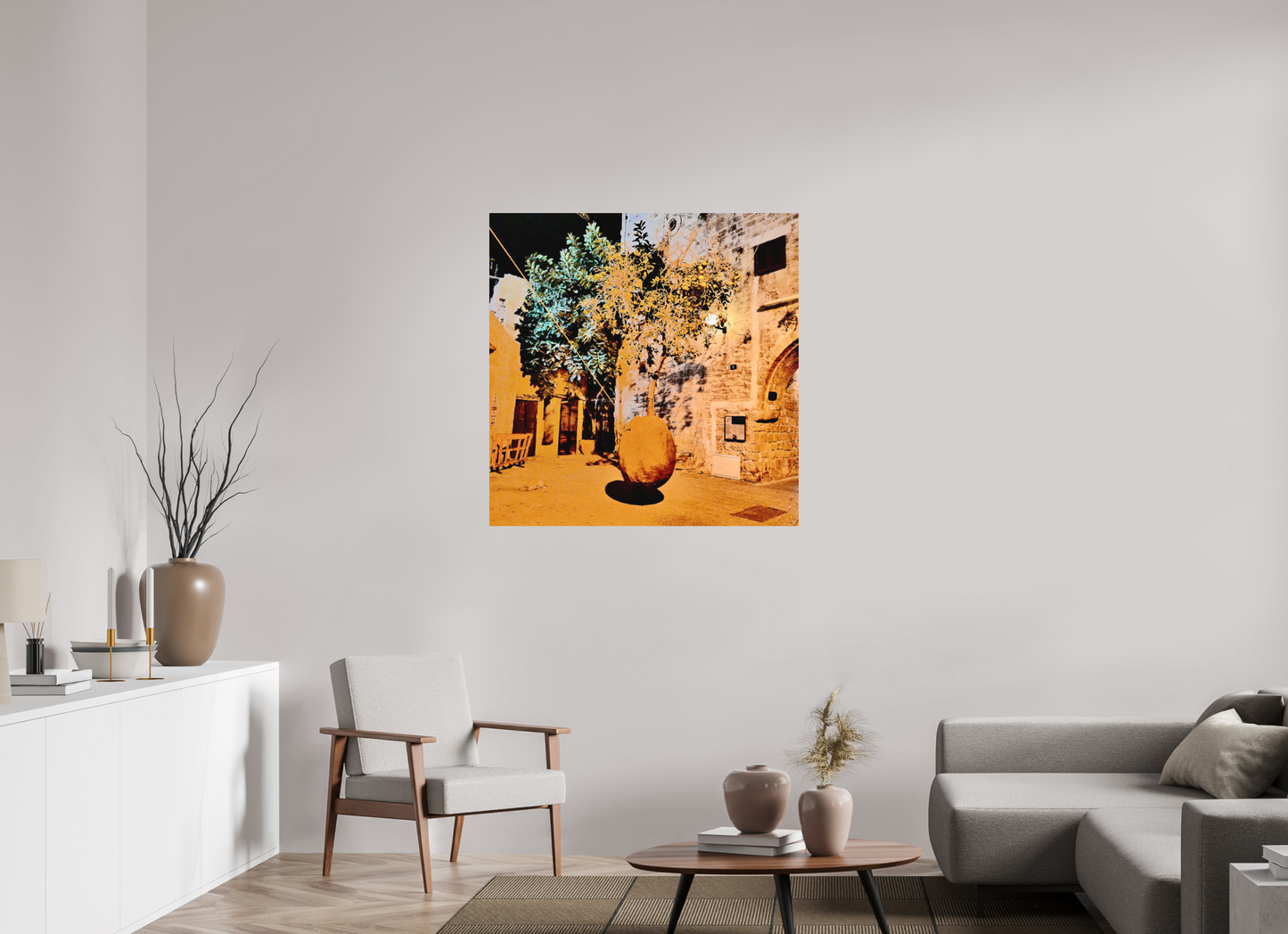 100 x 101,2 cm, Impression mate fine art sur alu dibond (prête à être accrochée) L’ombre du fruit (Israël, Tel Aviv)