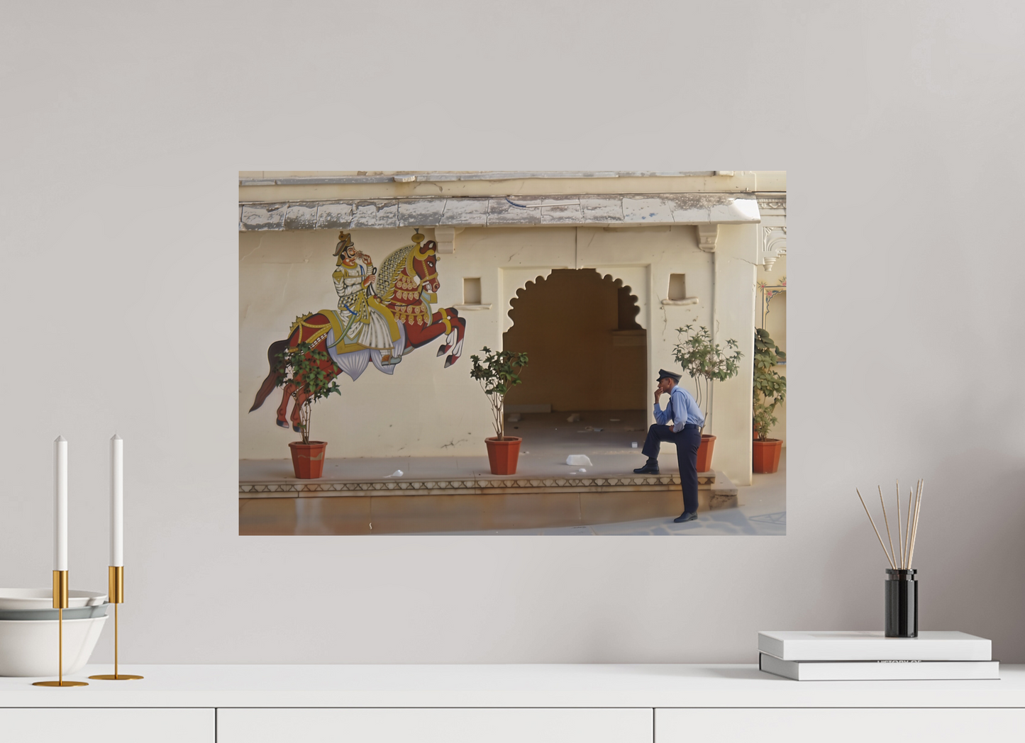 60 x 40 cm, Impression mate fine art sur alu dibond (prête à être accrochée) Garde montée (Inde, Udaipur)